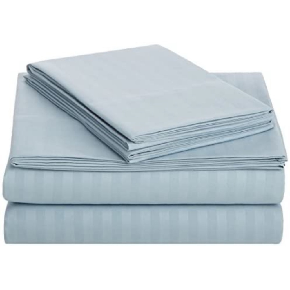 Amazon Basics Deluxe Microfiber Striped Sheet Set, Spa Blue, Queen